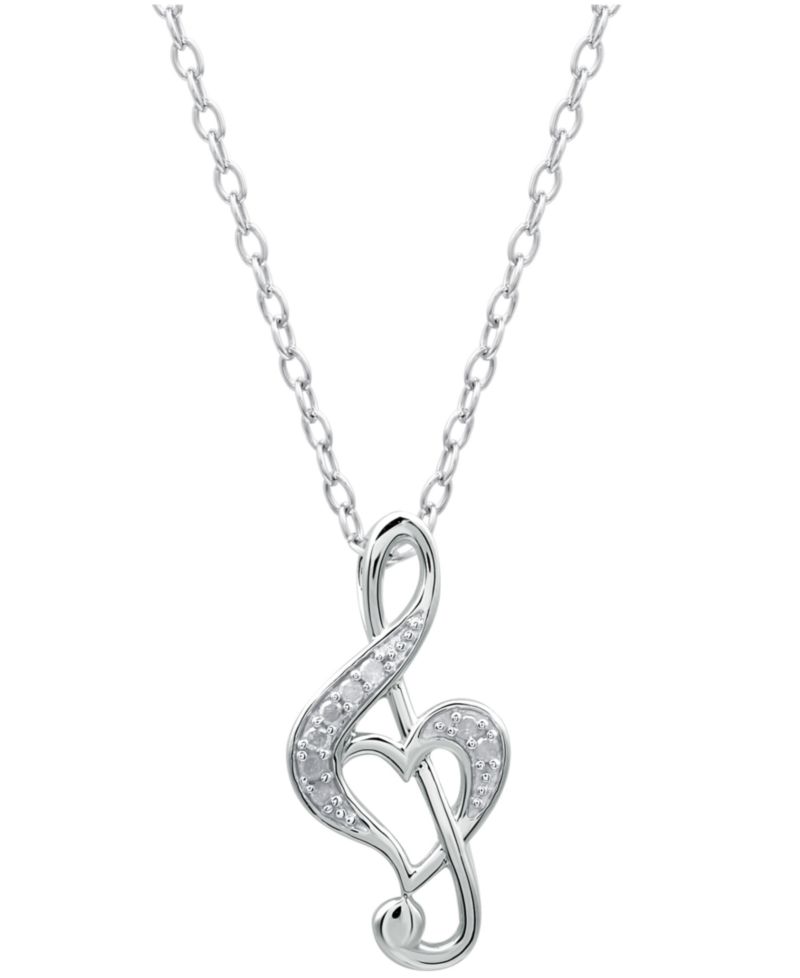 Diamond Treble Clef Heart Pendant Necklace in Sterling Silver (1/10 ct. t.w.)