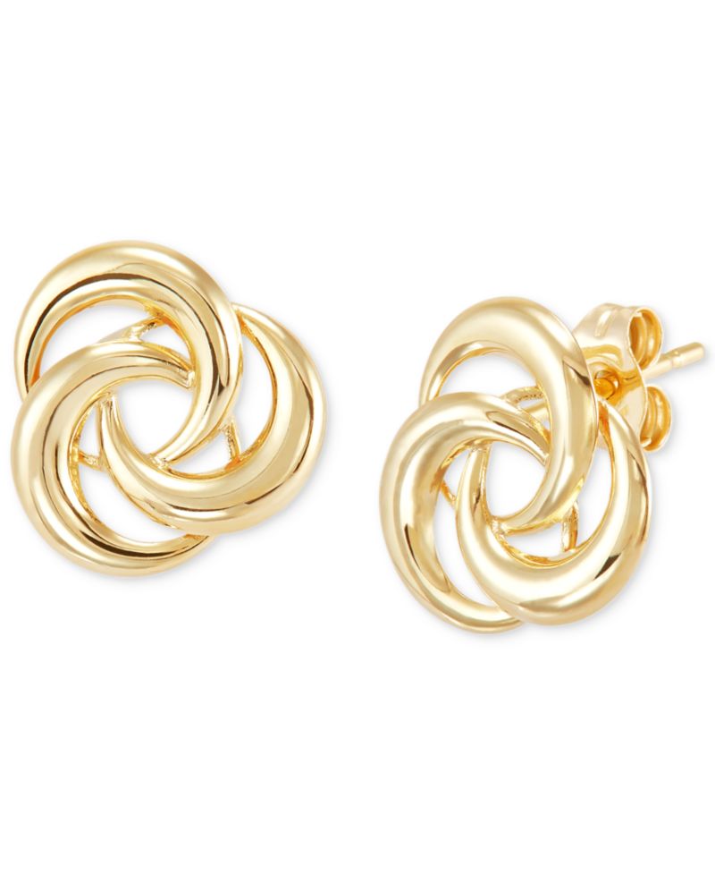 Tricolor Love Knot Stud Earrings in 10k Gold, White Gold & Rose Gold
