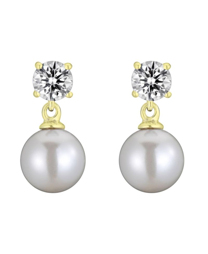Elegant Sterling Silver Timeless CZ & Pearl Drop Earrings