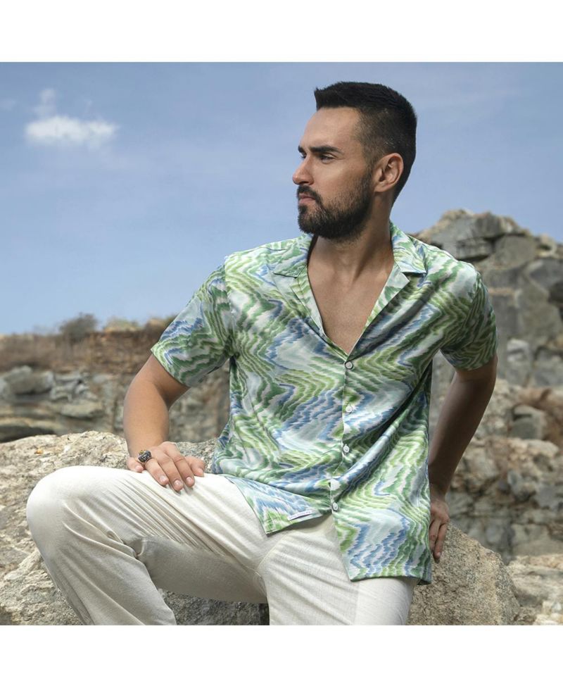 Men's Grass Green & Navy Blue Ripple Shirt