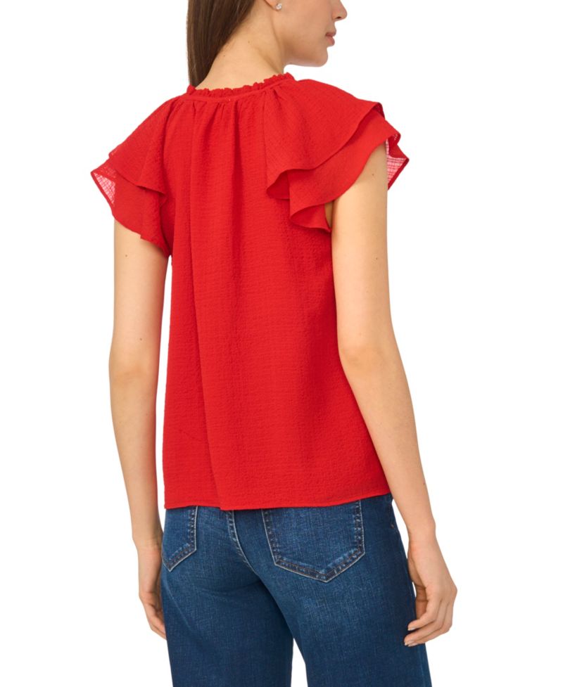 Women's Flutter-Sleeve Tie-Neck Top