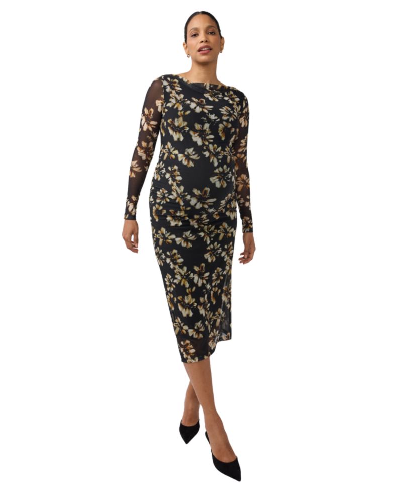 Maternity Long Sleeve Floral Midi Dress