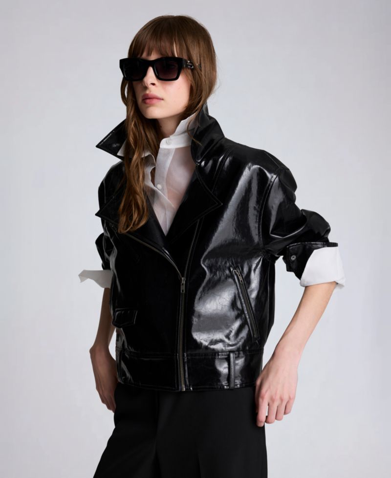 Women's Faux-Leather Zip-Front Moto Jacket