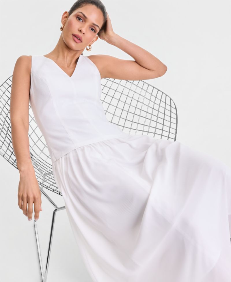 Women's Sleeveless Linen-Blend Drop-Waist Dress