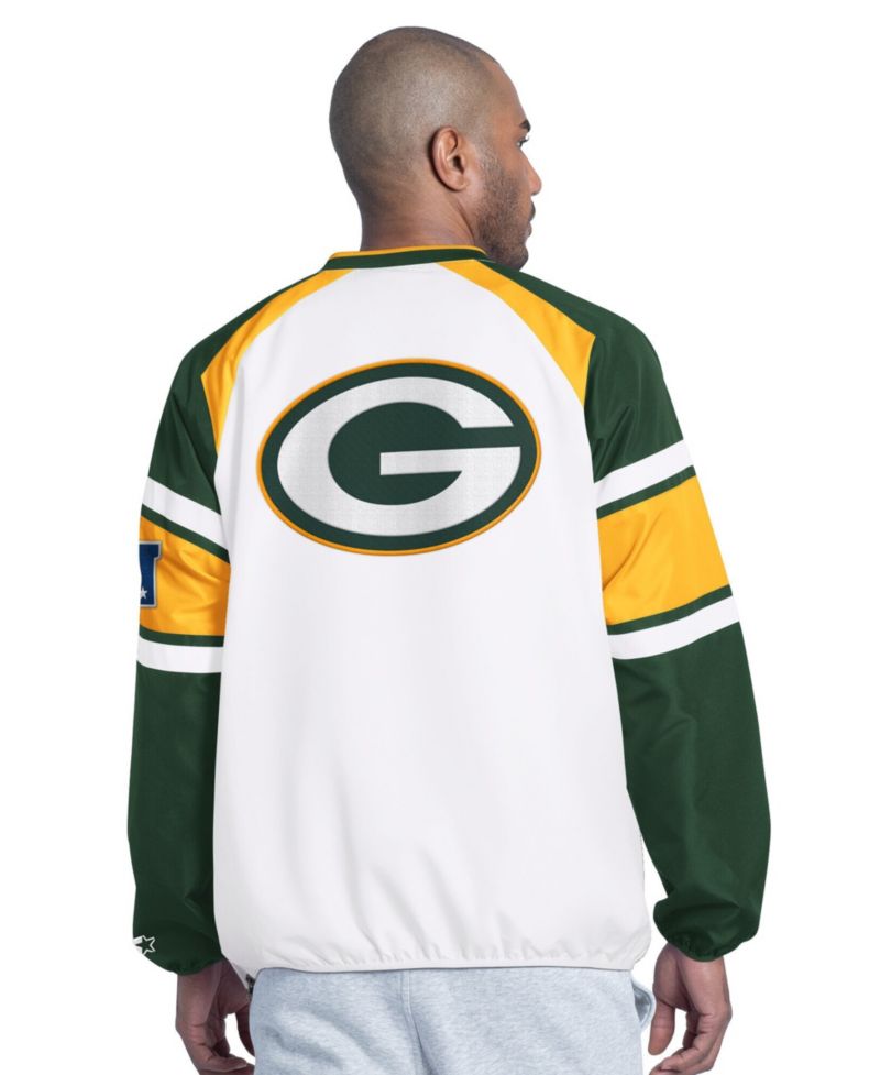 Men's White Green Bay Packers Infield Play Raglan Pullover Jacket