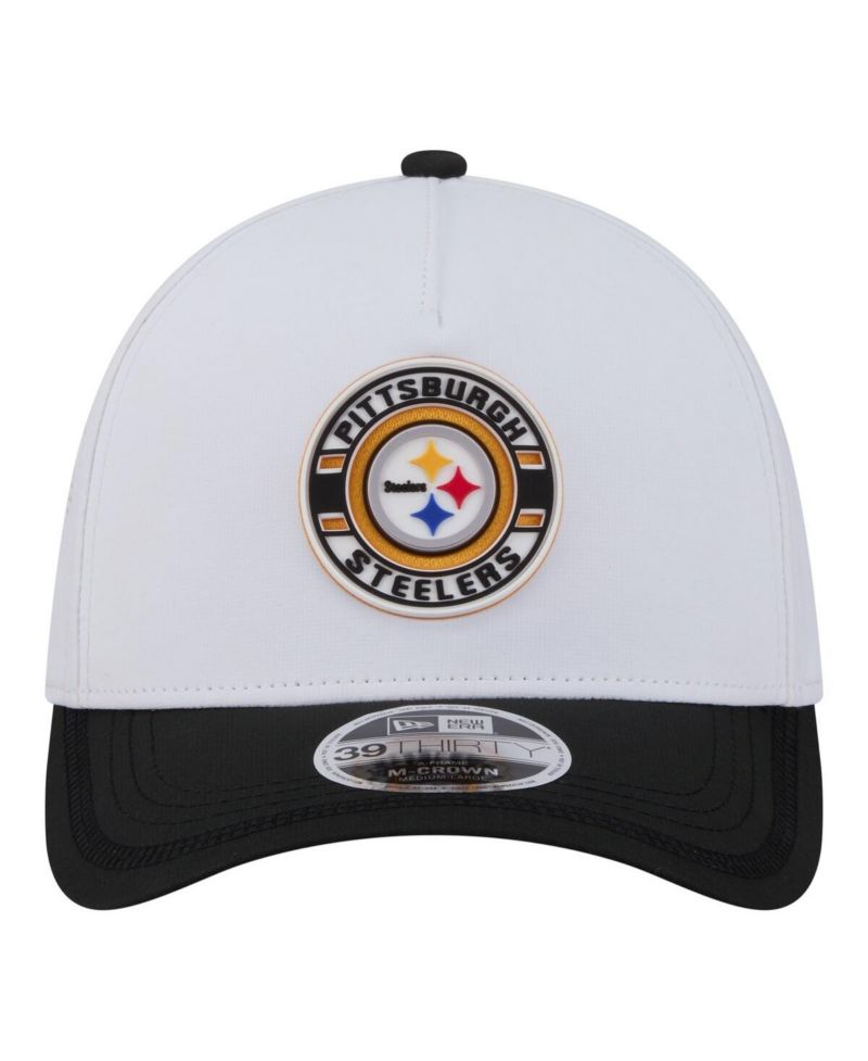 Men's White/Black Pittsburgh Steelers Patch 39THIRTY A-Frame M-Crown Perforated Flex Hat