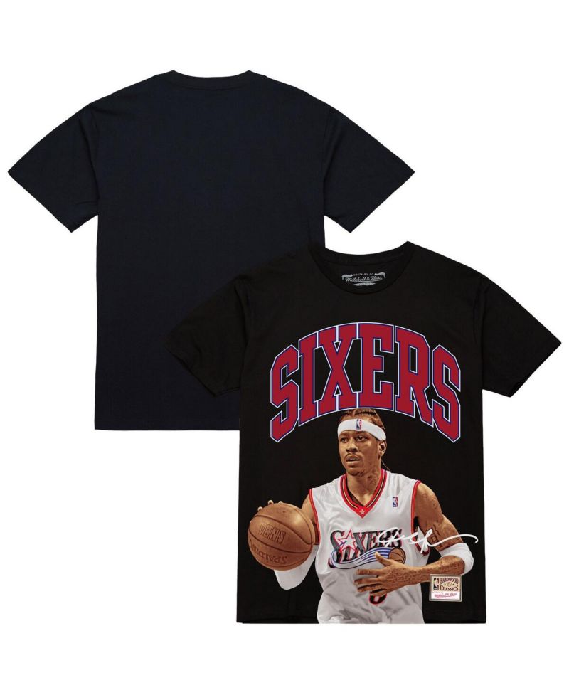 Men's Allen Iverson Black Philadelphia 76ers Hardwood Classics Player Arch T-Shirt