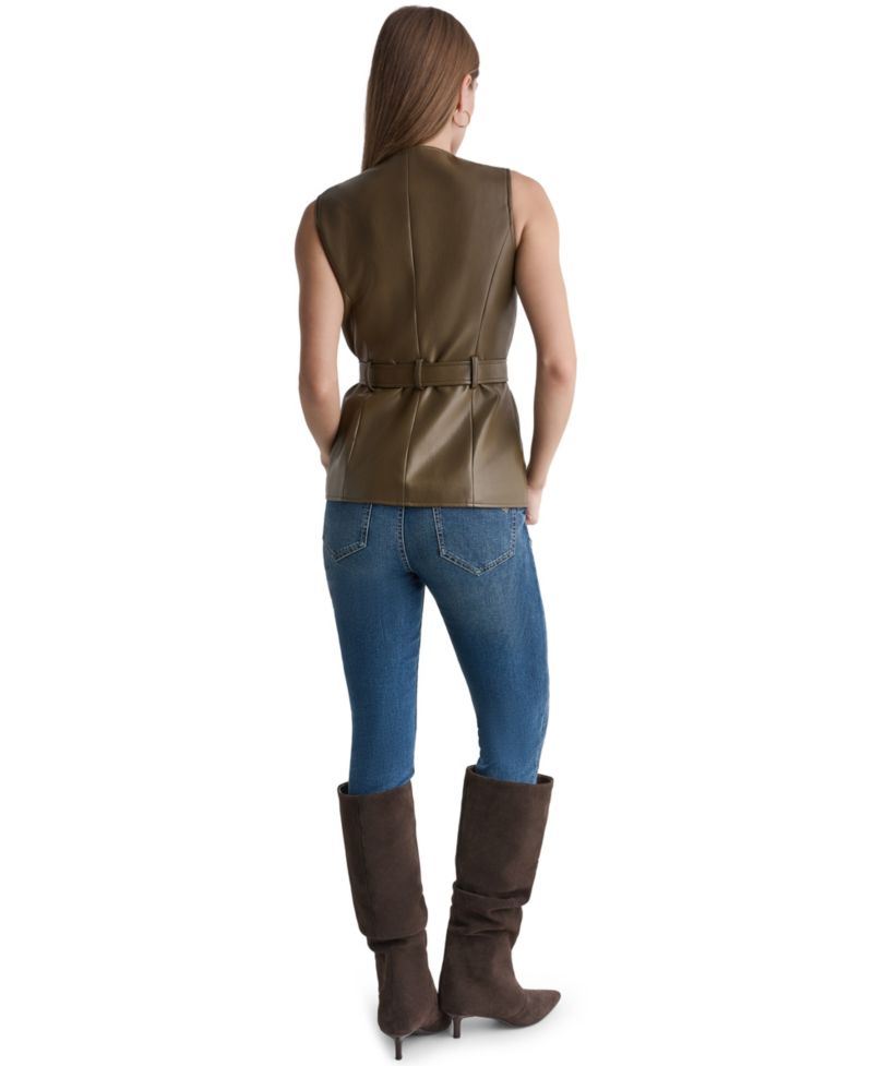 Women's Faux Leather Belted Sleeveless Vest
