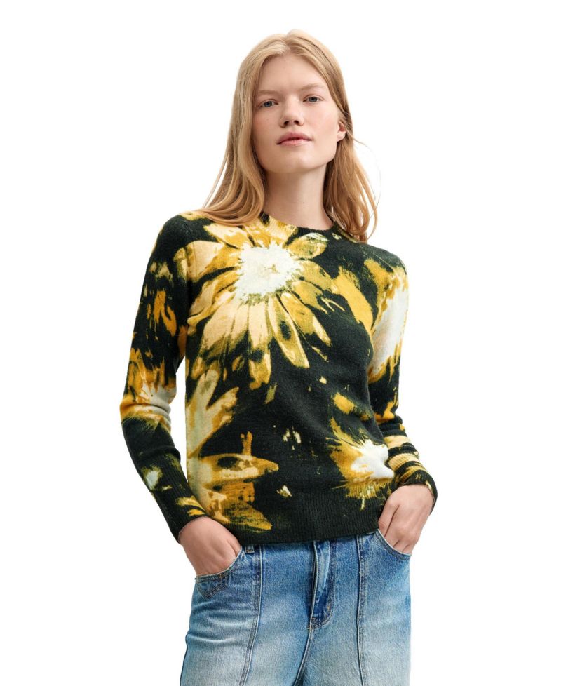 Women's Floral-Print Crew Neck Sweater