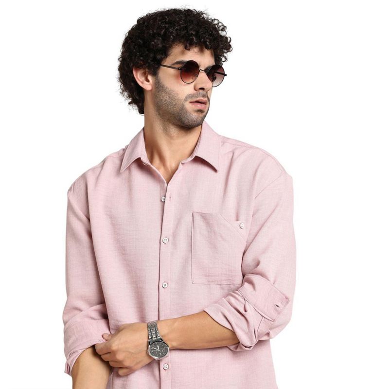 Men's Rose Pink Modular Solid Oversized Shirt