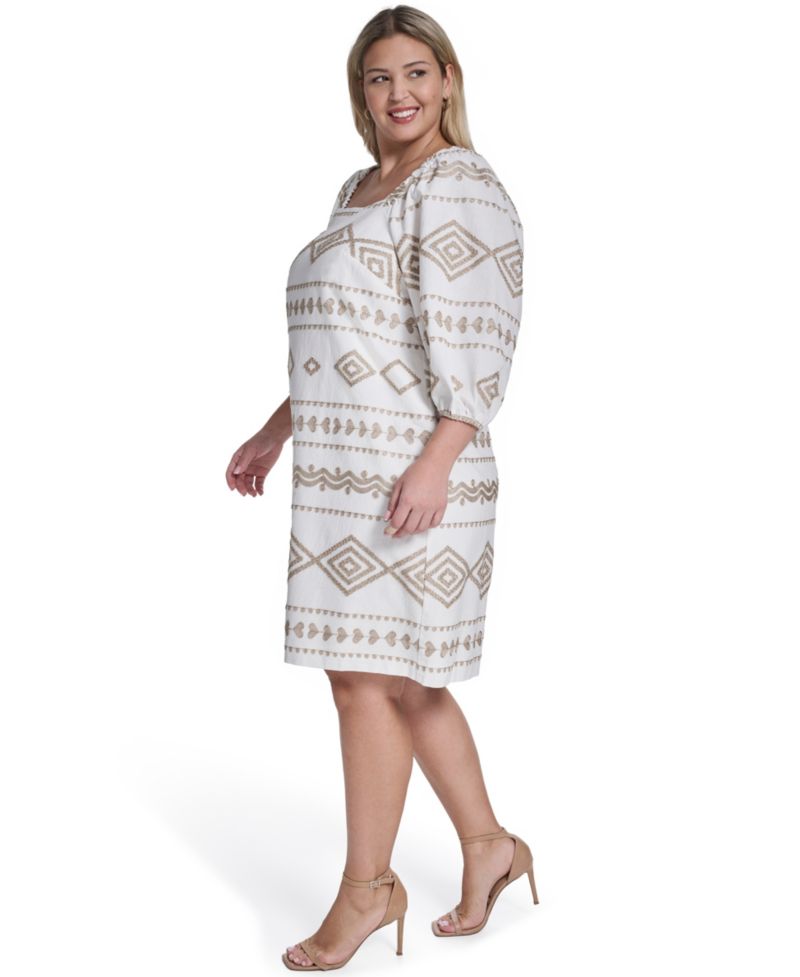 Plus Size Balloon-Sleeve Square Neck Shift Dress