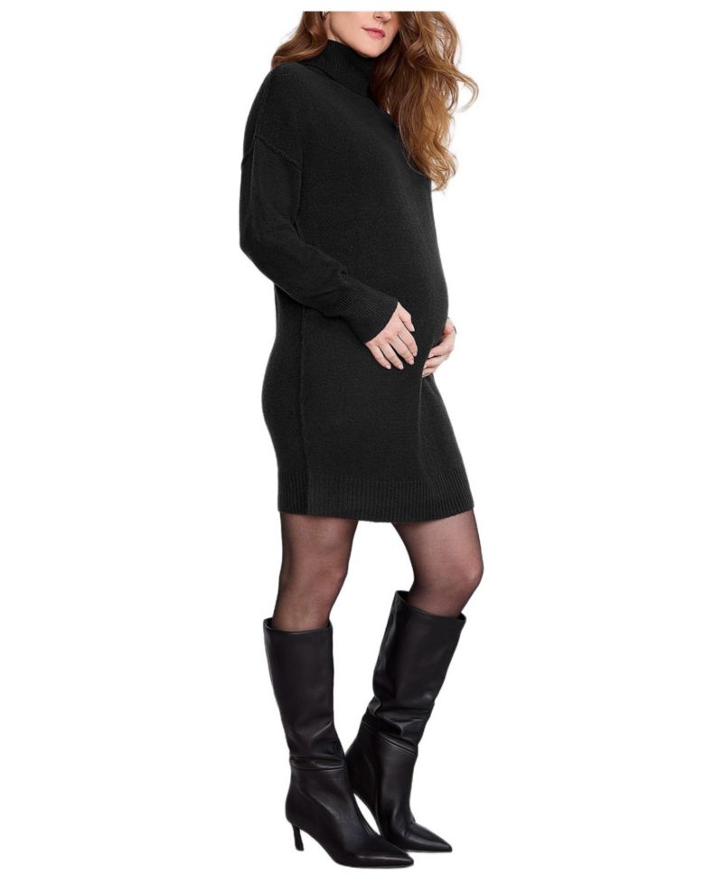 Women's Motherhood Long Sleeve Turtleneck Sweater Tunic Dress