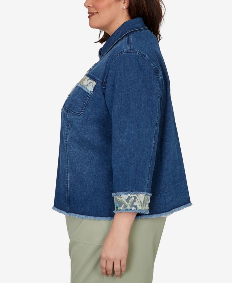 Plus Size Sequin Embellished Stretch Denim Jacket