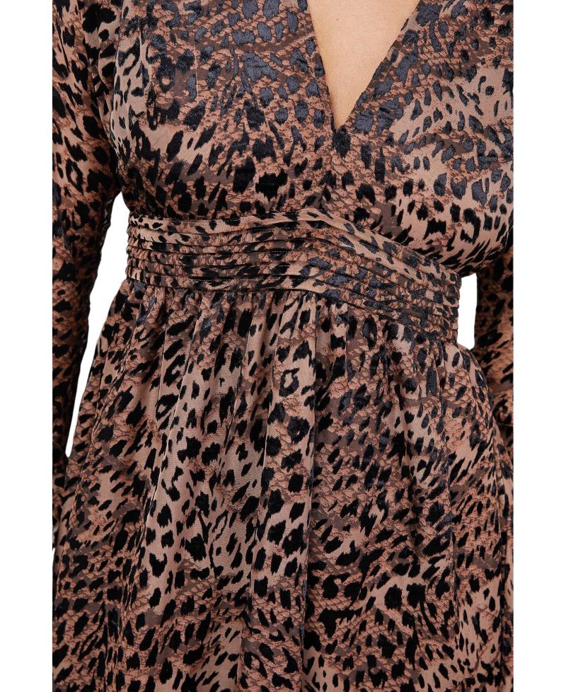 Plunge Neck Waisted Midi Dress