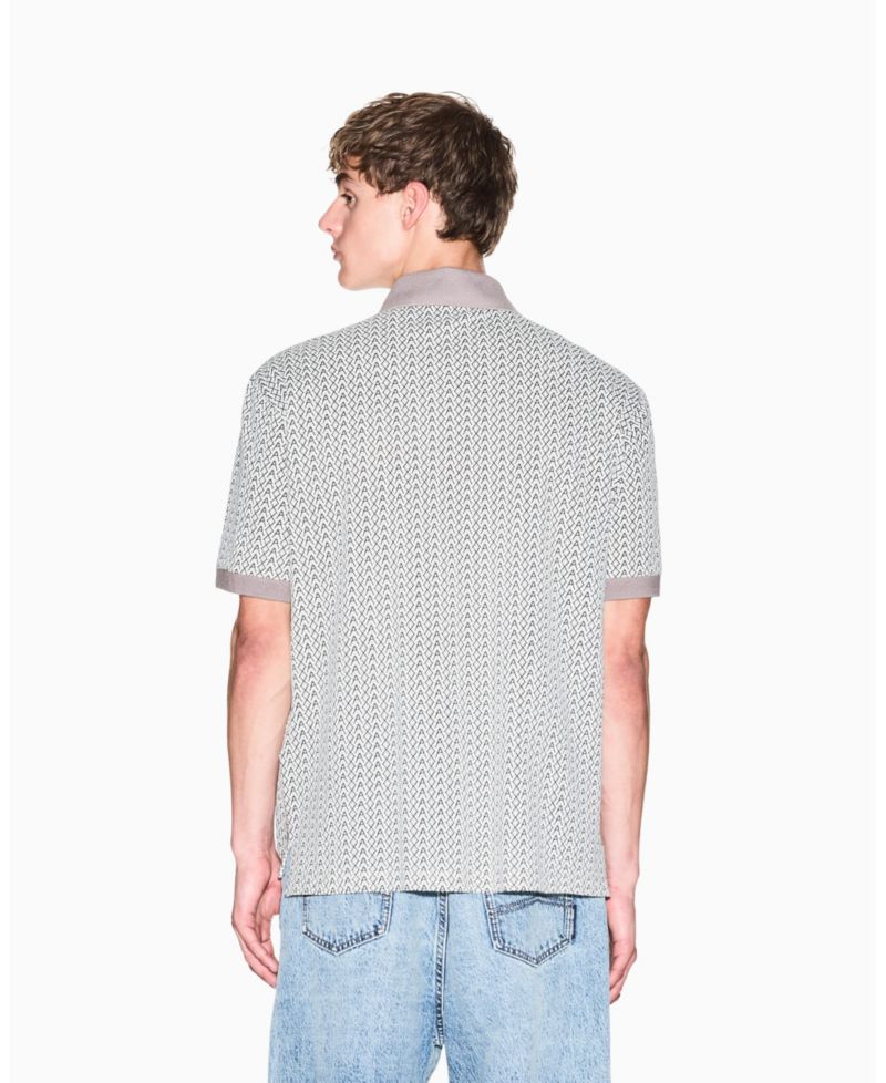 Men's Short Sleeve Pique Allover Logo Print Polo Shirt