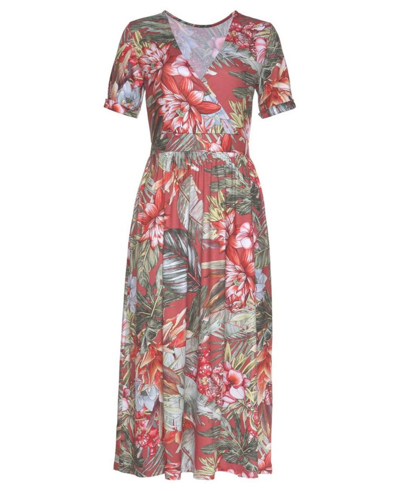 Women's Printed Everyday Comfort Wrap V-Neck Midi Dress