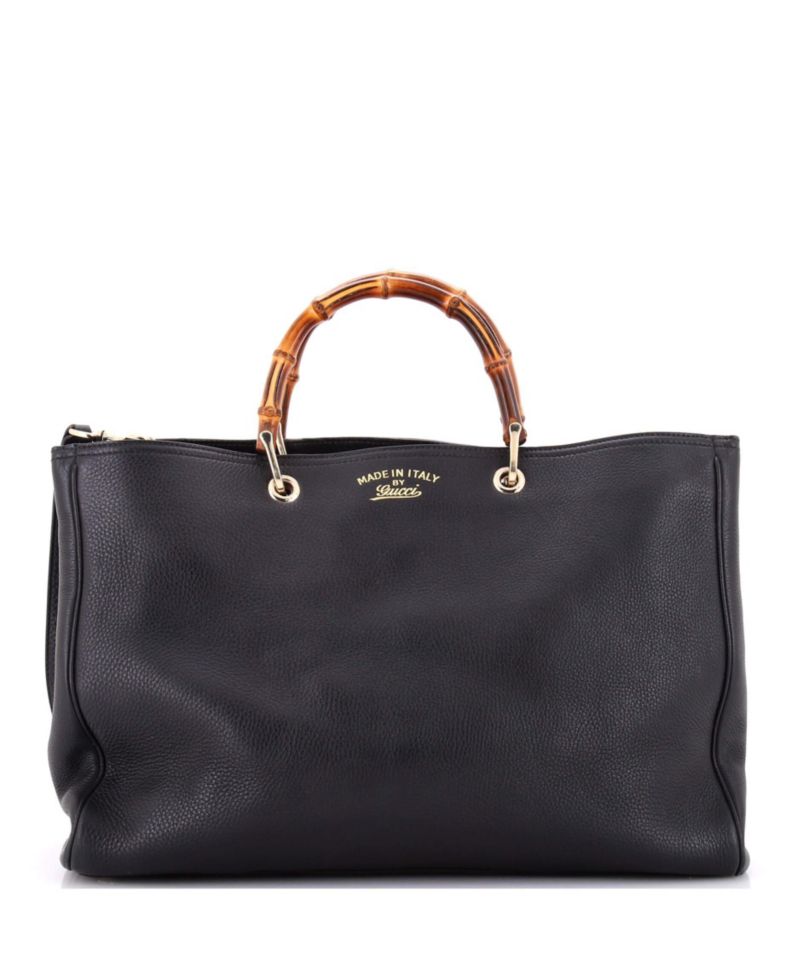 Large Bamboo Shopper Tote Leather
