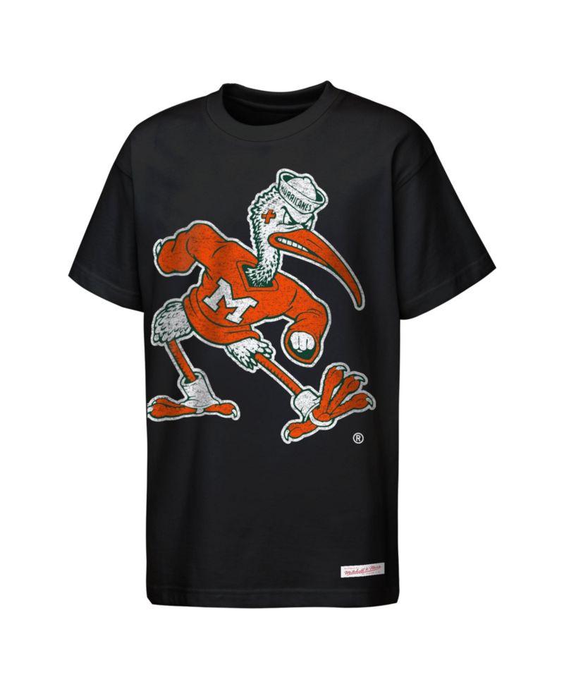 Big Boys and Girls Black Miami Hurricanes Mascot Big Face Heavyweight T-Shirt