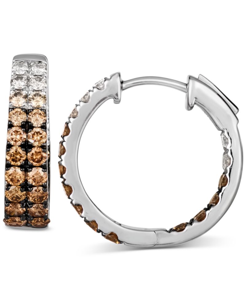 Ombr&eacute;® Chocolate Diamond Ombr&eacute; In & Out Small Hoop Earrings (2-1/4 ct. t.w.) in 14k White Gold, 0.75"