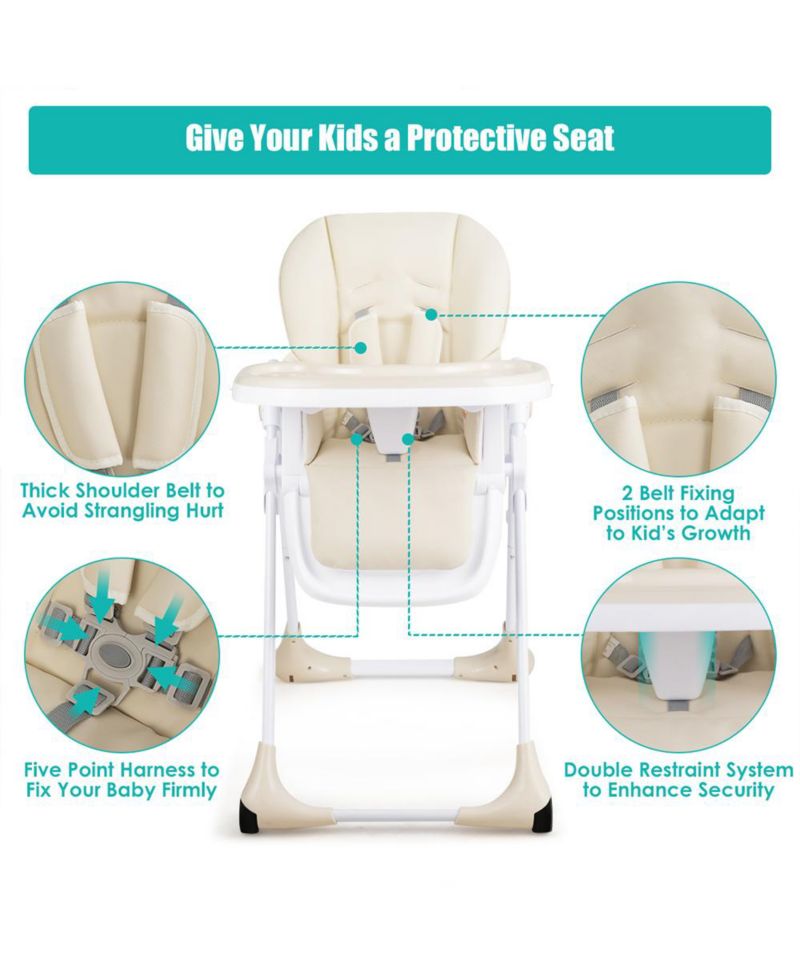 3 in 1 Adjustable Baby High Chair with 7 Height Levels and Double Tray for Feeding
