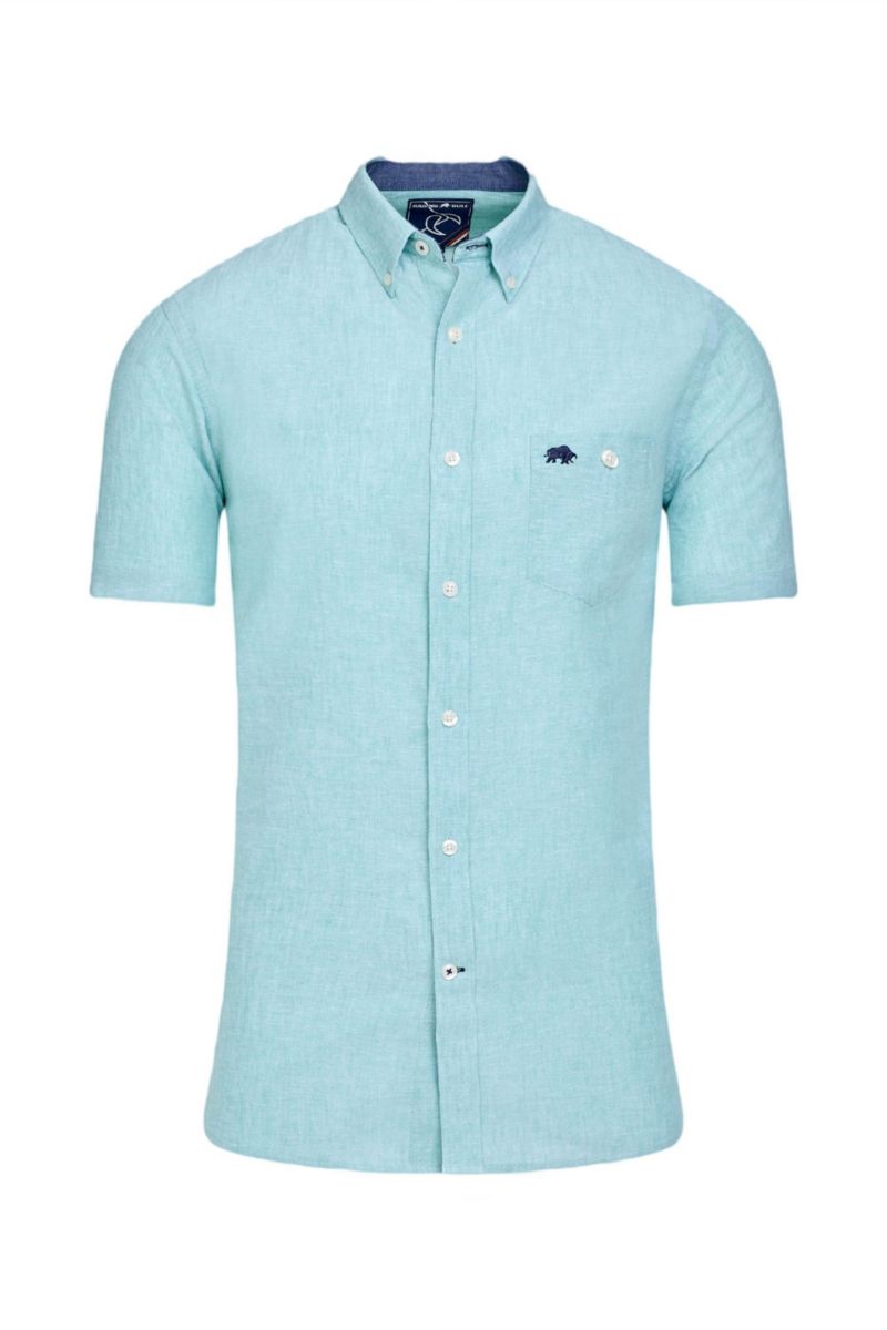 Men's Short-Sleeve Linen-Blend Button-Down Collar Shirt