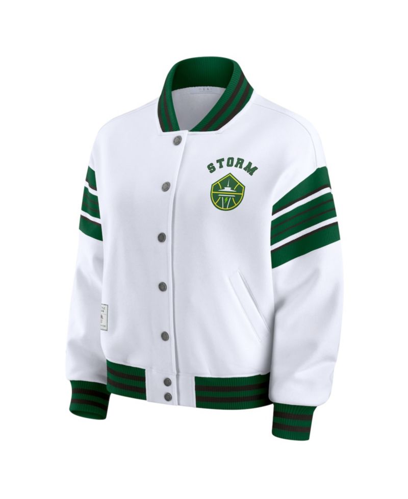 Women's White/Green WNBA Full-Snap Fleece Sweatshirt Jacket