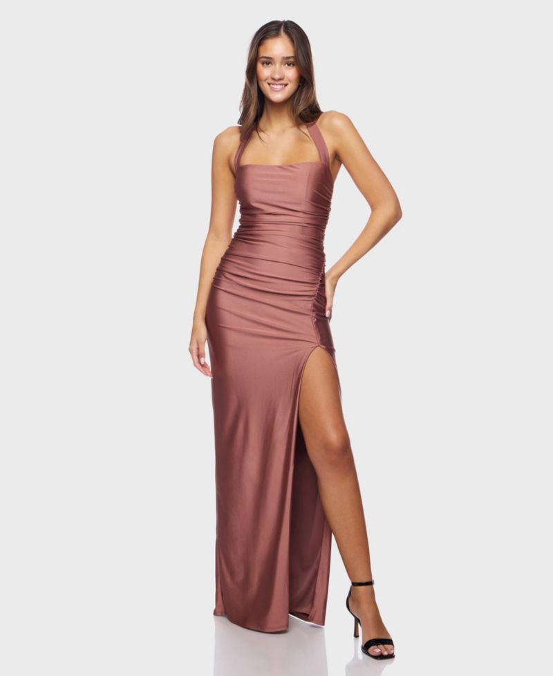 Juniors' Halter Neck Back Tie Gown