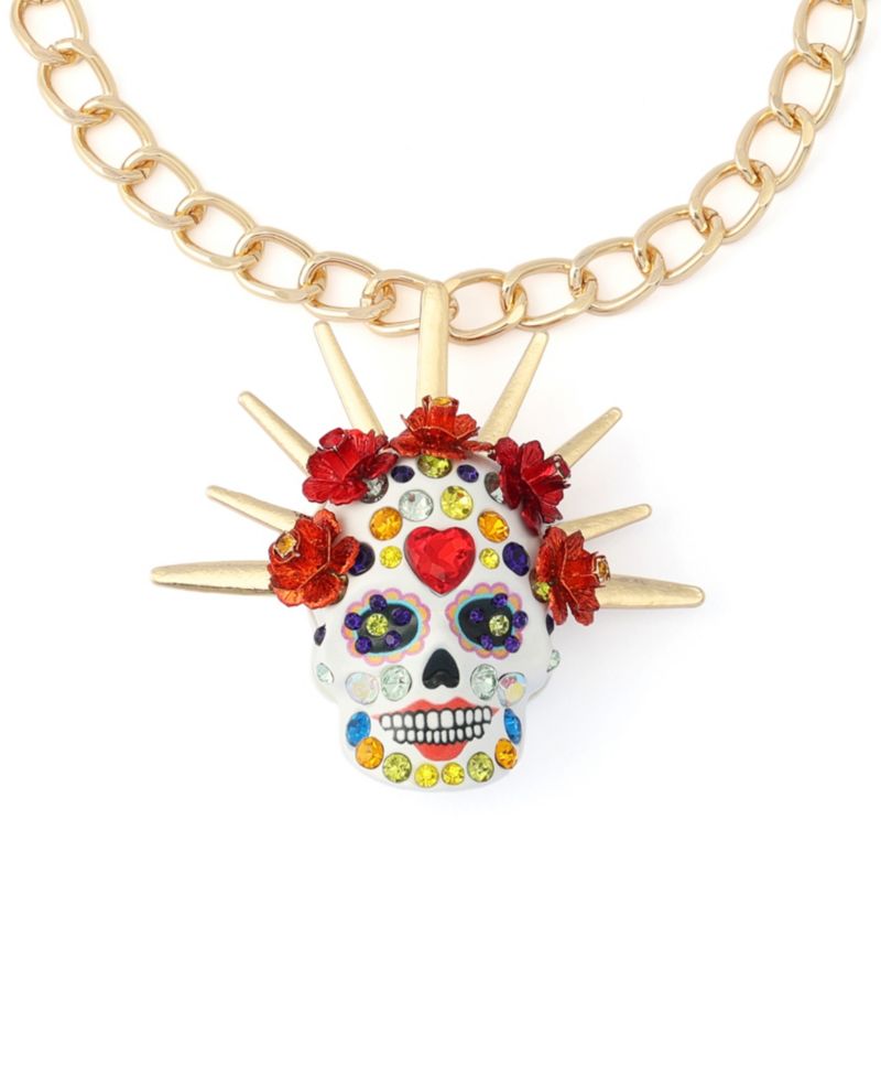 Faux-Stone Sugar Skull Bride Pendant Necklace