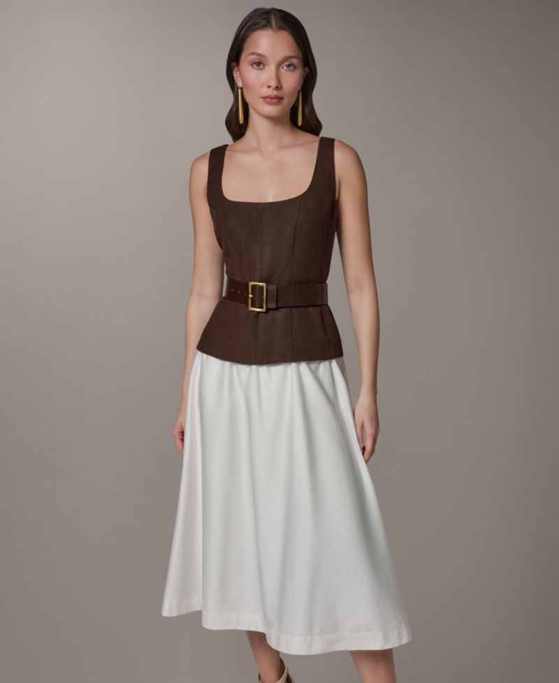 Women's Mix Media Scoop Neck Midi Dress