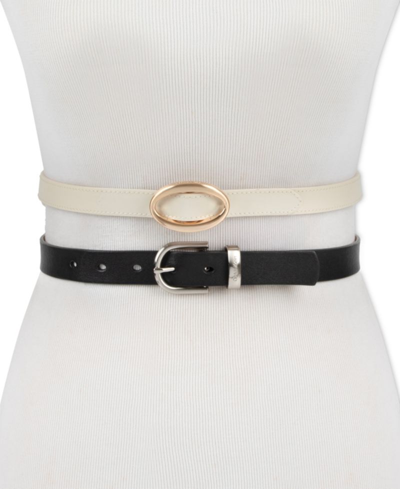 Center-Bar and Metal Loop Buckles 2-Pack Skinny Belt Set