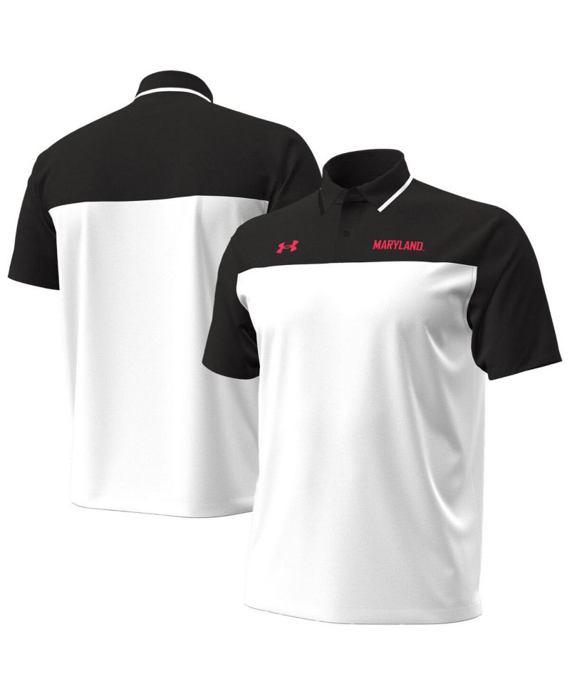 Men's White/Black Maryland Terrapins Green Blocked Polo Shirt