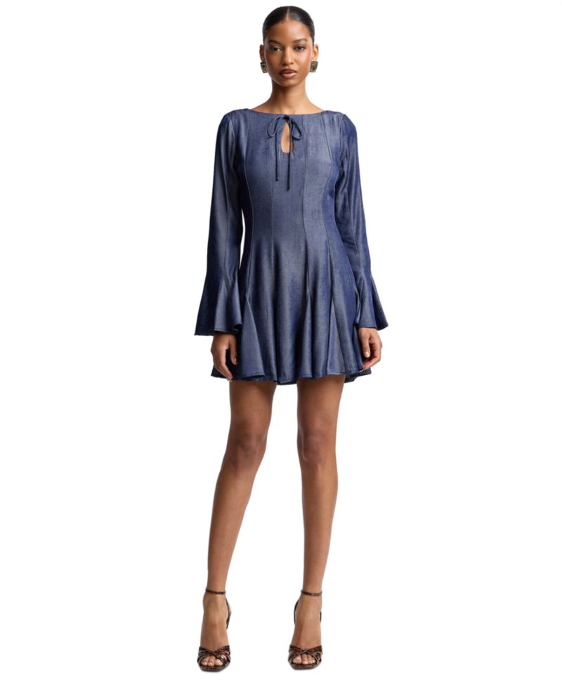 Women's Boat Neck Bell-Sleeve Mini Dress