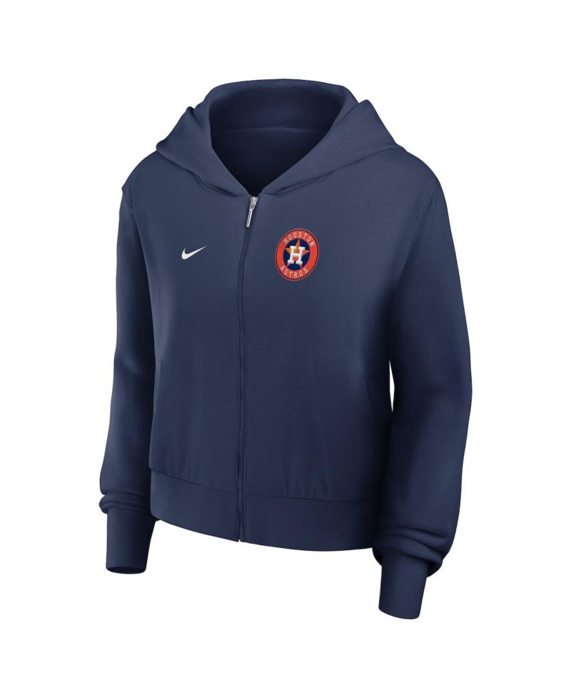 Women's Navy Houston Astros Cropped Chill Full-Zip Hooded Jacket