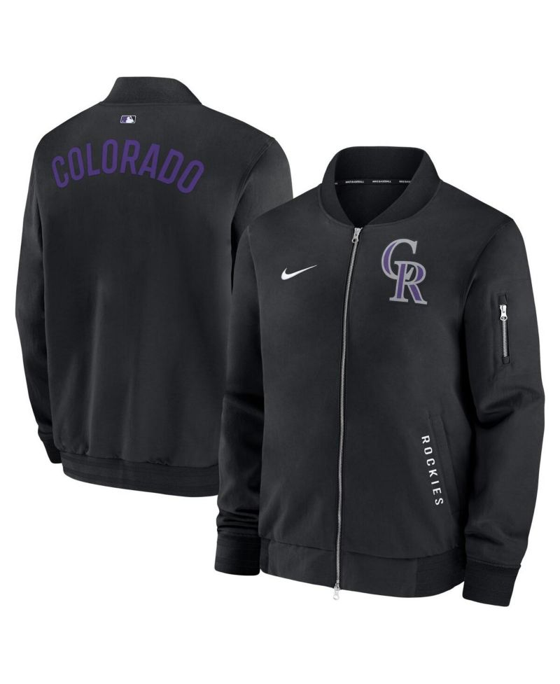Men's Black Colorado Rockies Authentic Collection Dugout Full-Zip Bomber Jacket