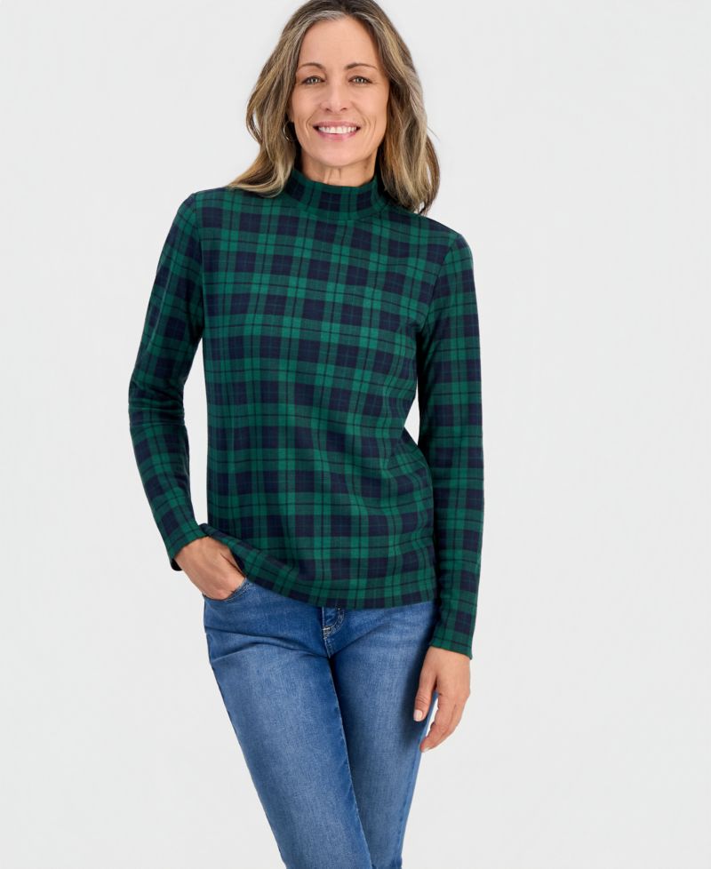 Petite Printed Mock-Neck Long-Sleeve Tee