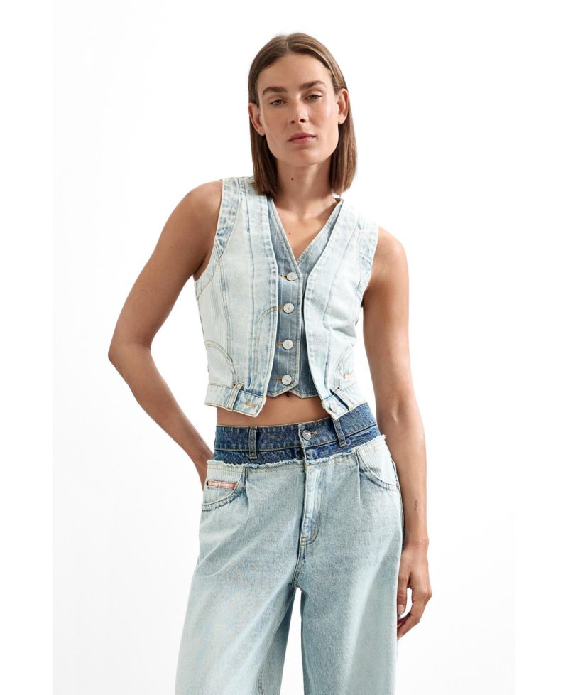 Women's Denim V-Neck Sleeveless Vest