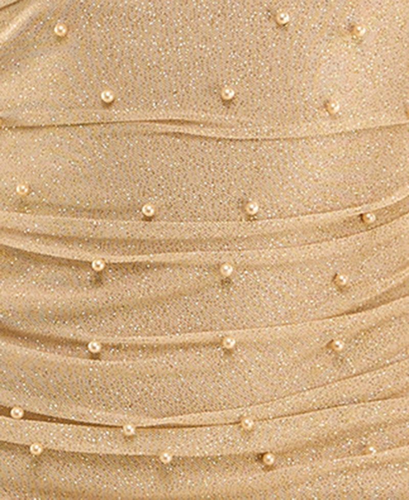 Juniors' Imitation Pearl and Glitter Long Sleeve Body-Con Dress