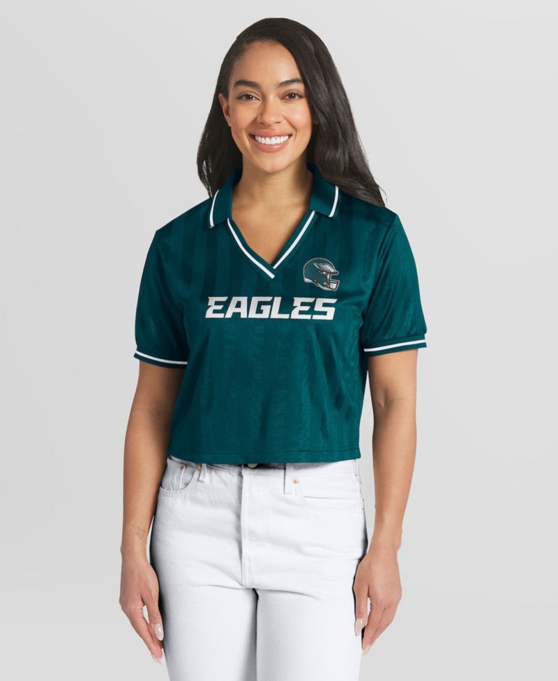Women's Midnight Green Philadelphia Eagles Cropped Jersey Polo Shirt
