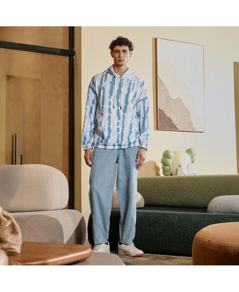 Men's Sky Blue Dye-Drip Pullover Hoodie