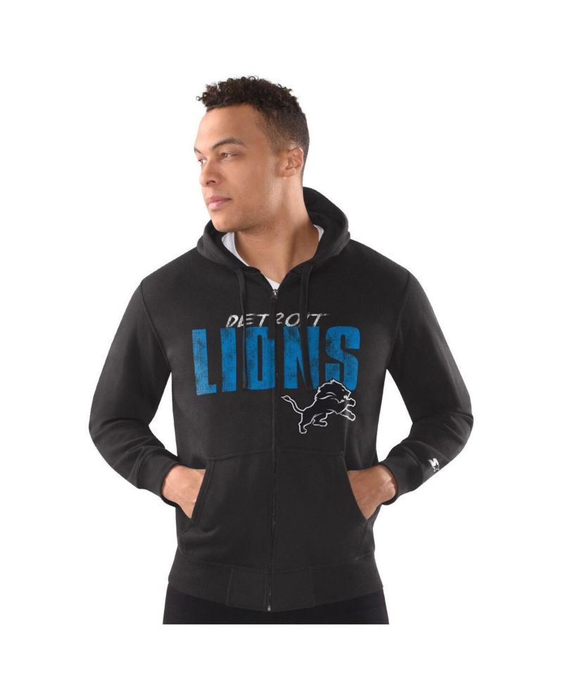 Men's Black Detroit Lions Distressed Classic Full-Zip Hoodie