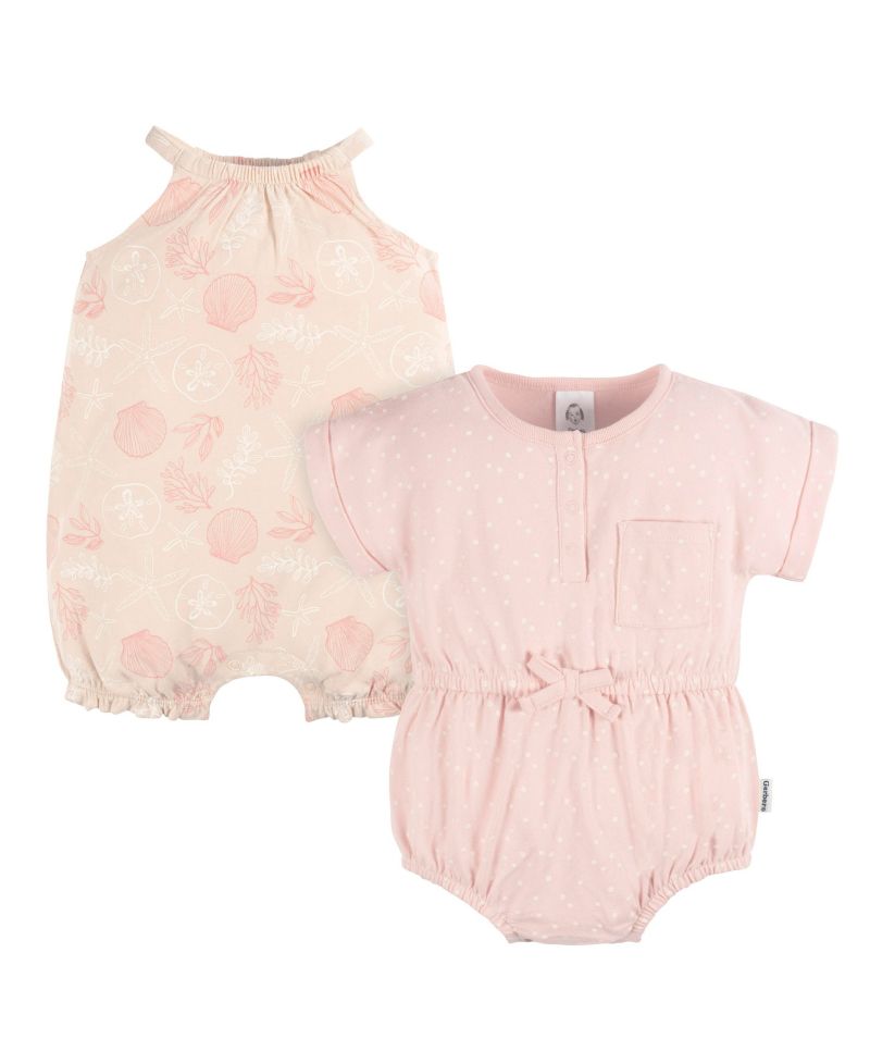 Baby Girls Sleeveless and Short Sleeve Romper, 2 Pack