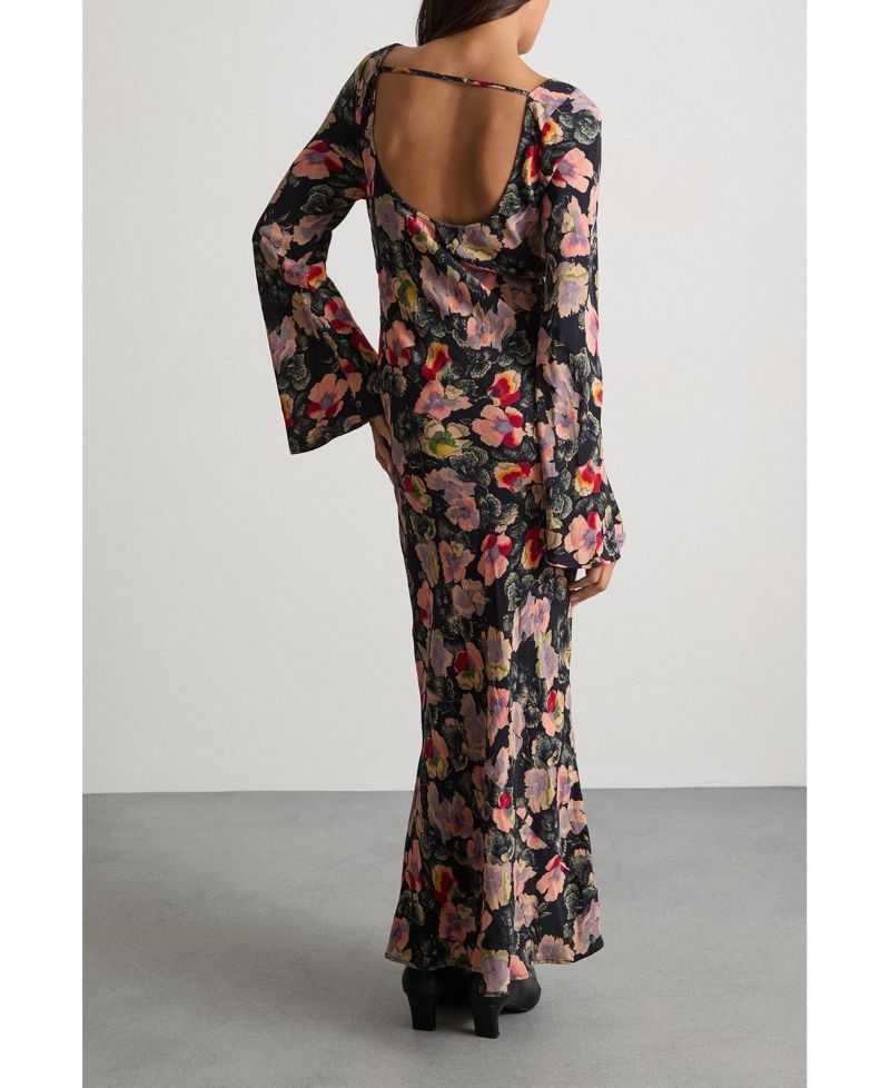 Women's Floral Bias Cut Scoop Back Midaxi Dress