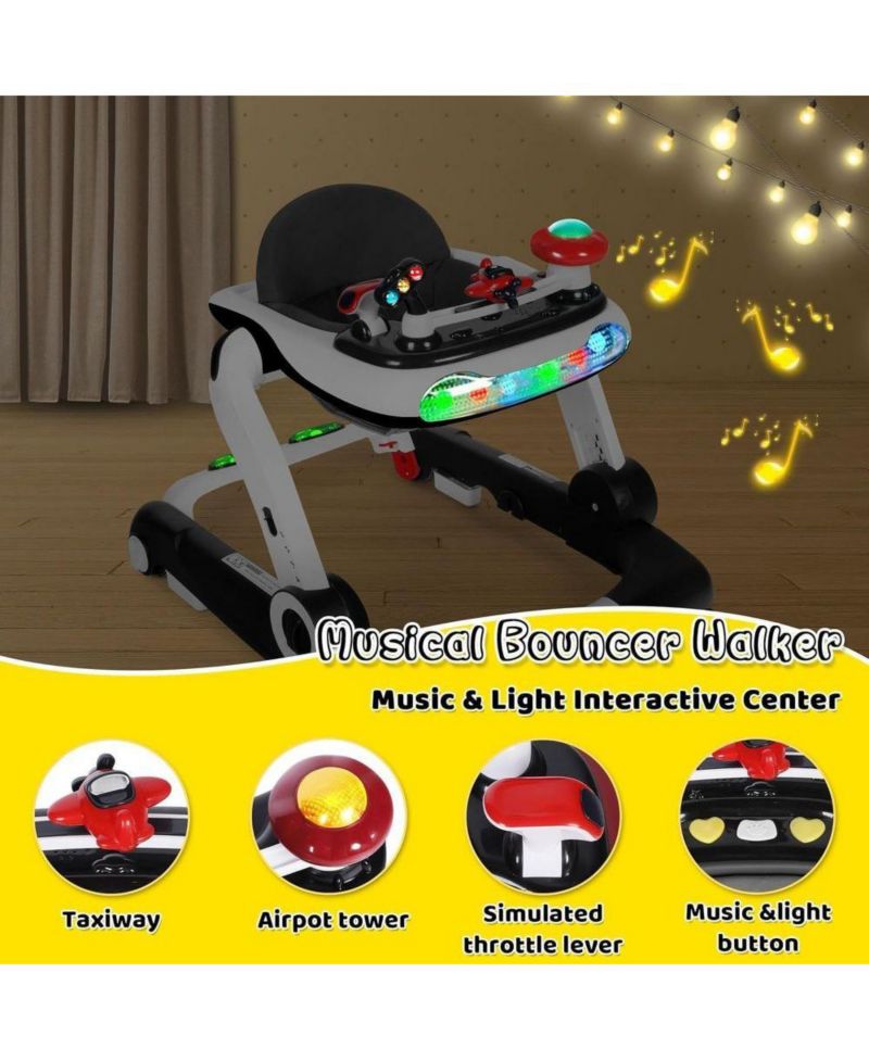 5-in-1 Baby Activity Walker with Music and Lights, Adjustable Height and Safety Bumper