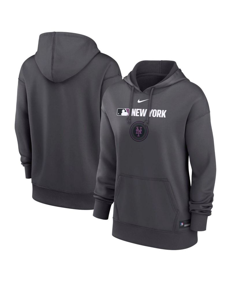 Women's Anthracite New York Mets Authentic Collection City Connect Performance Pullover Hoodie
