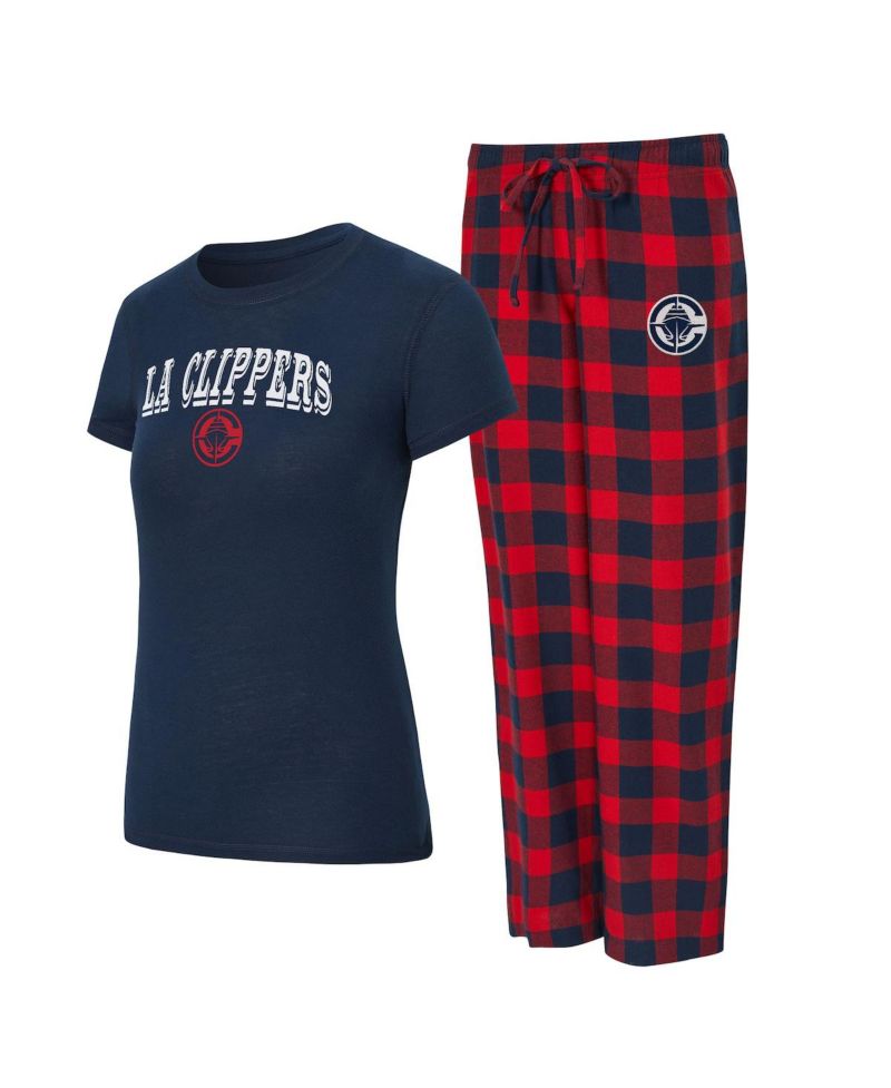 Women's Navy/Red LA Clippers Avondale T-Shirt and Pants Flannel PJ Set