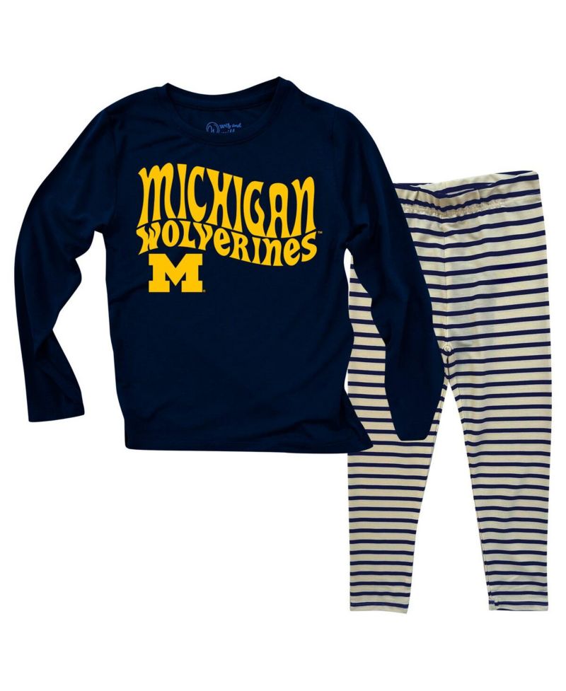 Baby Boys and Girls Michigan Wolverines Long Sleeve Top and Striped Tri-Blend Leggings Set