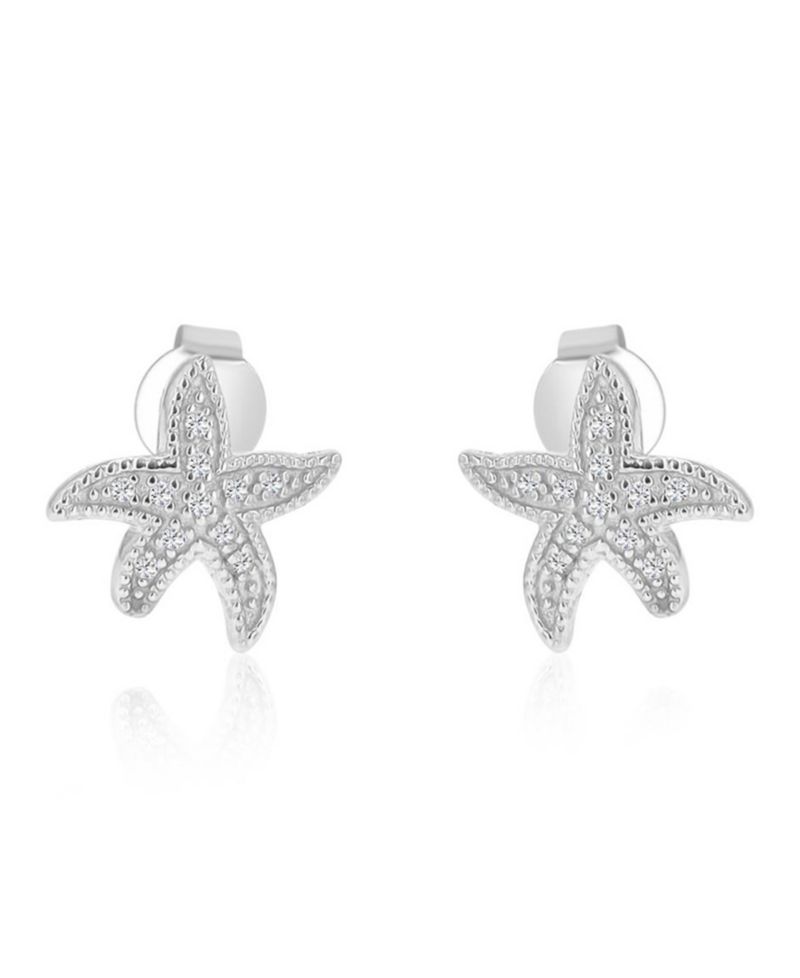 Created White Sapphire Star Fish Stud Earrings in Rhodium Over Sterling Silver
