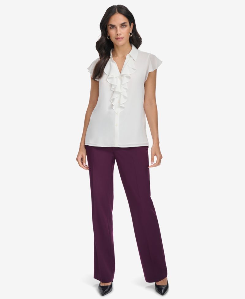 Women's Collared Ruffled Short-Sleeve Blouse