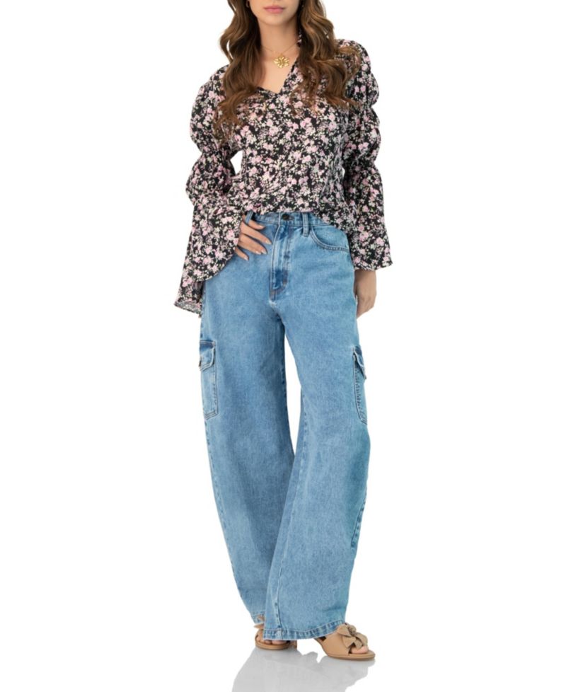 Women's Collared Long Sleeve Floral Print Blouse