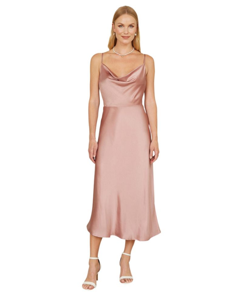 Women's Satin Cowl Neck Midi Dress